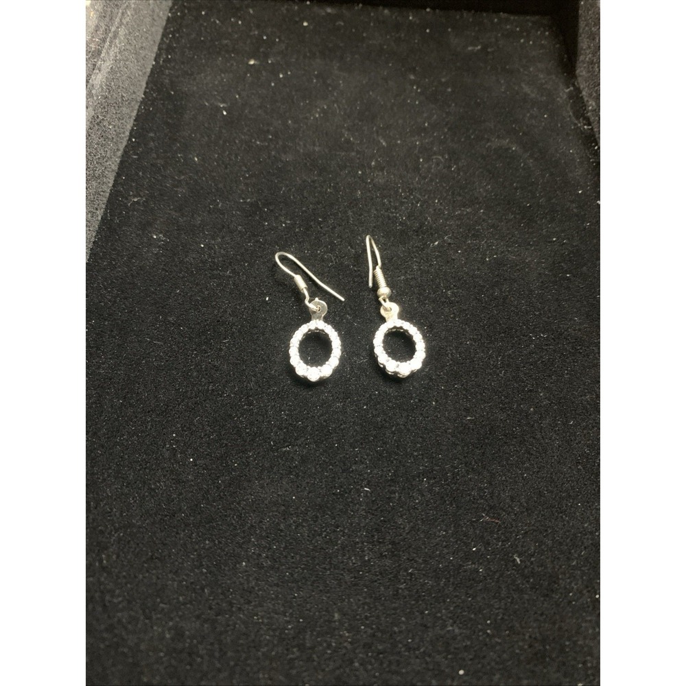 STERLING SILVER 925 OPEN CIRCLE DANGLE EARRINGS WOMENS CLEAR CZ STONE PAVE HOOK